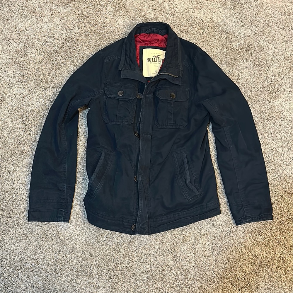 Hollister Jacket, Size Medium, Dark Blue Outside and Red Inside